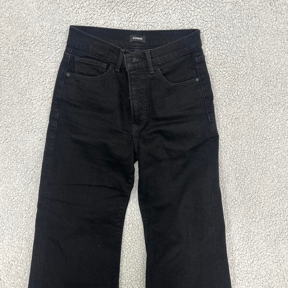 Express Womens Straight Ankle High Rise Black Jeans Raw Hem 4R 026710606
